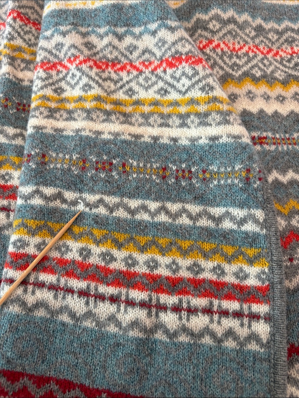Sundance Fair Isle Open Front Cardigan in Blue Grey Lambswool Blend Size L - Picture 9 of 9